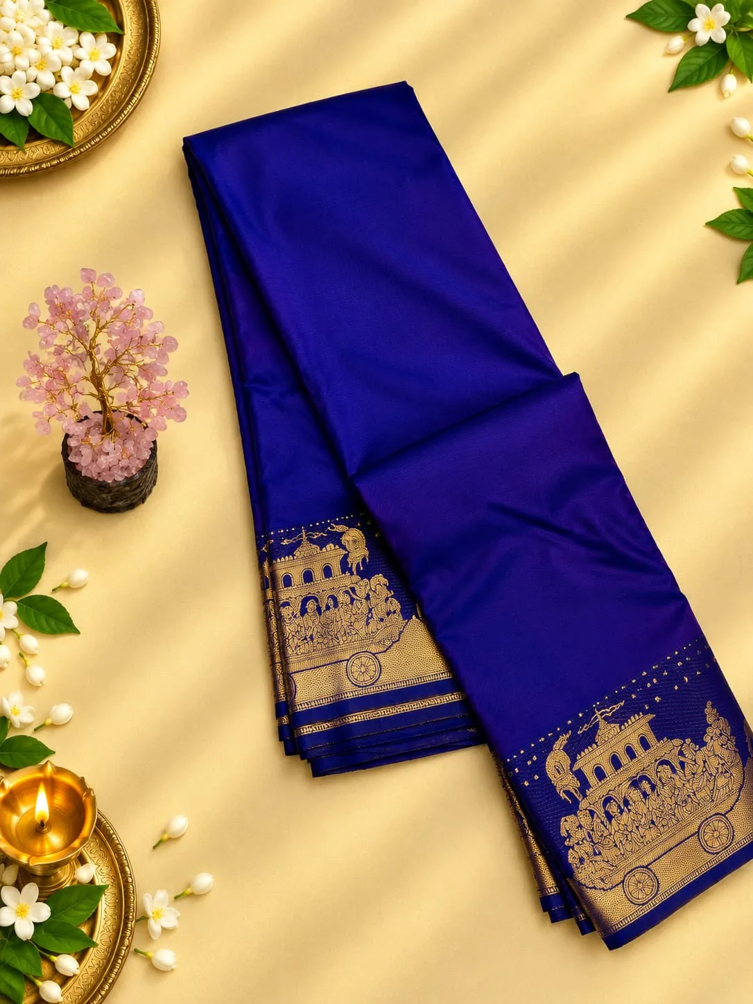 Pictorial Chariot Zari Border Soft Silk Saree